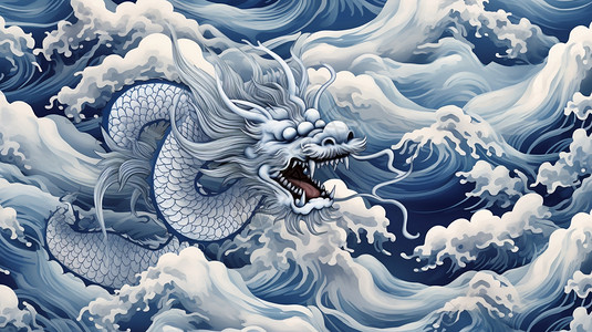 海浪上的中国龙背景图片