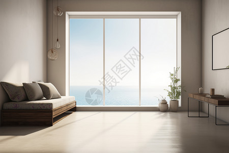 宽敞的海景公寓客厅背景图片