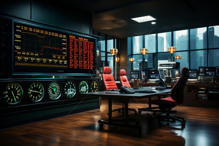 现代证券交易室内的氛围图片