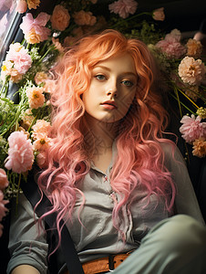 粉色头发的女生图片