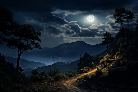 土卫二月亮土星晚上的山中景色背景