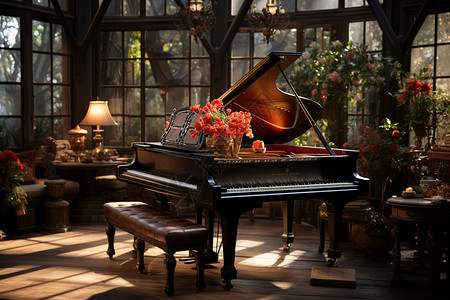一架琴装饰得漂亮的钢琴背景