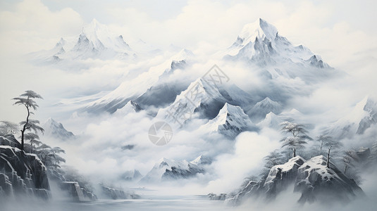 雪山的手绘图背景图片