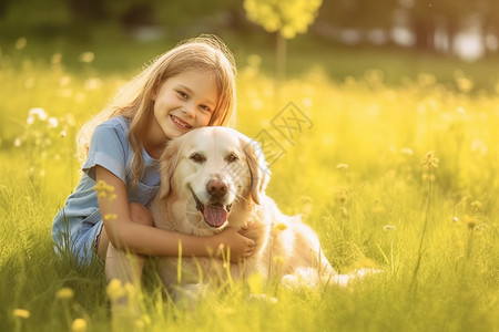 女孩抱着宠物狗背景图片