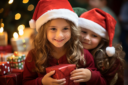 圣诞帽的女孩背景图片