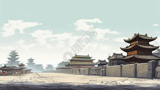 中国宫廷宫廷建筑插画