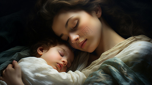 母亲抱着熟睡的外国婴儿背景图片