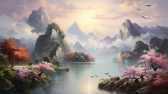 中式山水背景图片