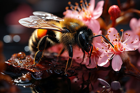 桃花上的蜜蜂图片