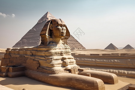 金狮身人面像埃及地标建筑背景