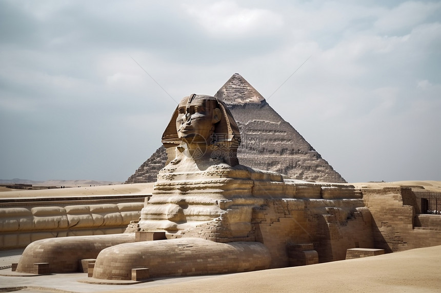 金字塔上的狮身人面像图片
