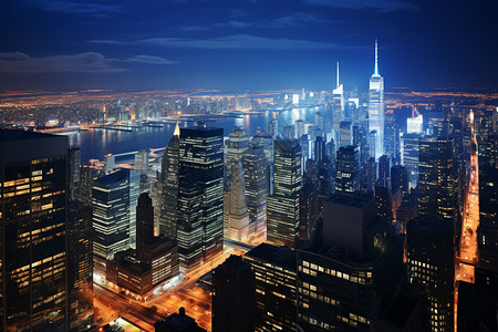 夜晚的曼哈顿背景图片