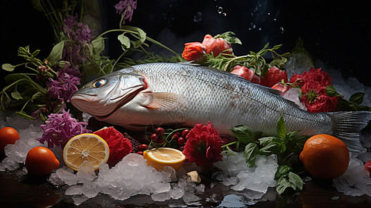 新鲜的海鲜冰块淡水鱼图片素材
