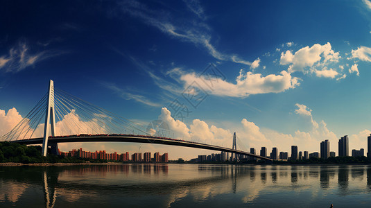 蓝天白云和城市景色图片
