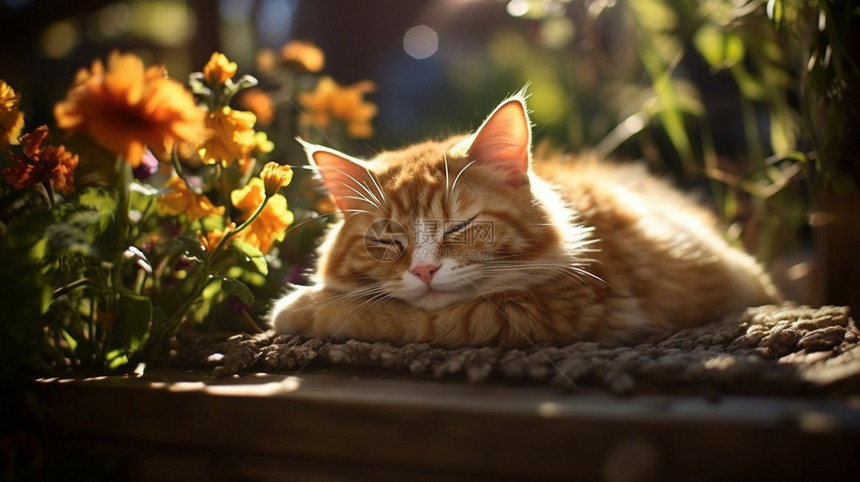 晒太阳的猫图片