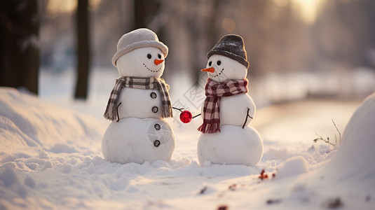 情侣雪人雪地里的情侣高清图片