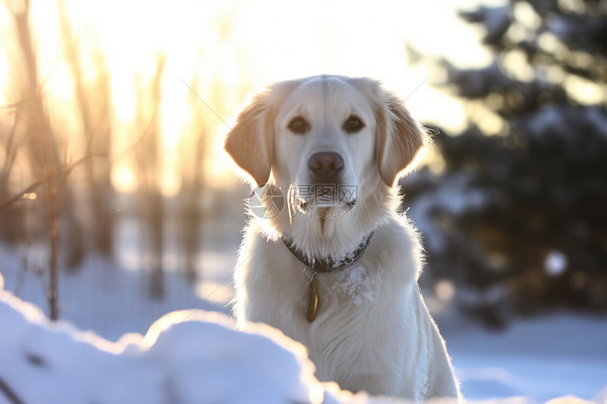 雪地中的金毛犬图片