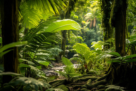 翠绿热带雨林背景图片