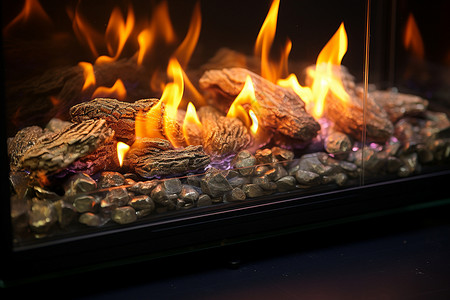 燃烧的玻璃壁炉图片