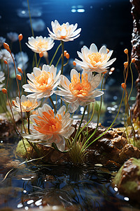 池塘中漂浮的美丽花朵图片