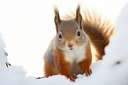 雪中的可爱松鼠图片