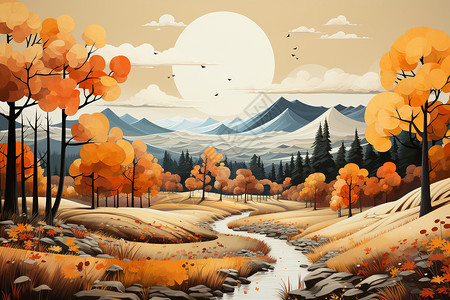 秋日乡村风光的美丽景观背景图片