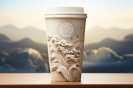 中国风咖啡杯设计背景图片