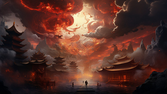 龙凤呈祥素材云顶神殿锦簇的创意插图插画