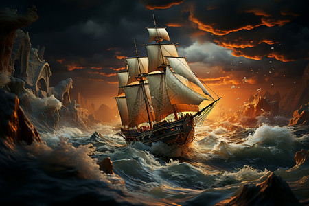 梦幻迷离世界中的帆船图片