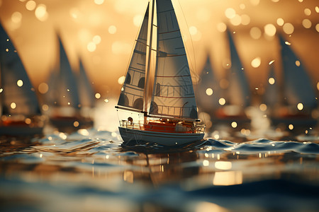 抽象微距海浪上的帆船背景图片