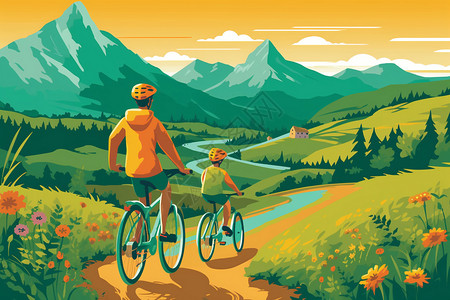 美丽农村小路上骑行的自行车背景图片