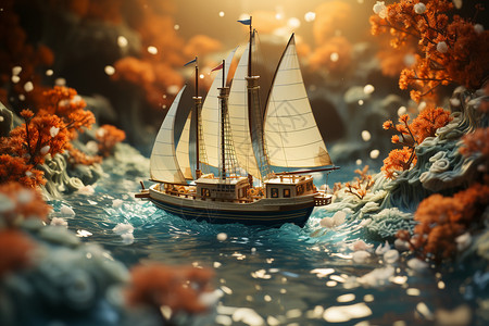 创意美感海浪中的帆船图片