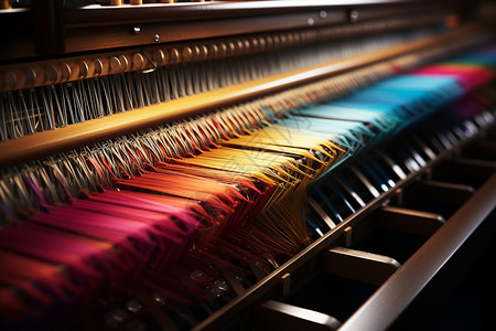 纺织工艺丝织机上的纺织绸缎背景