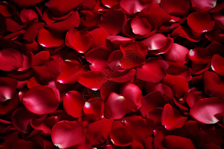 平铺的红玫瑰花瓣花海背景图片