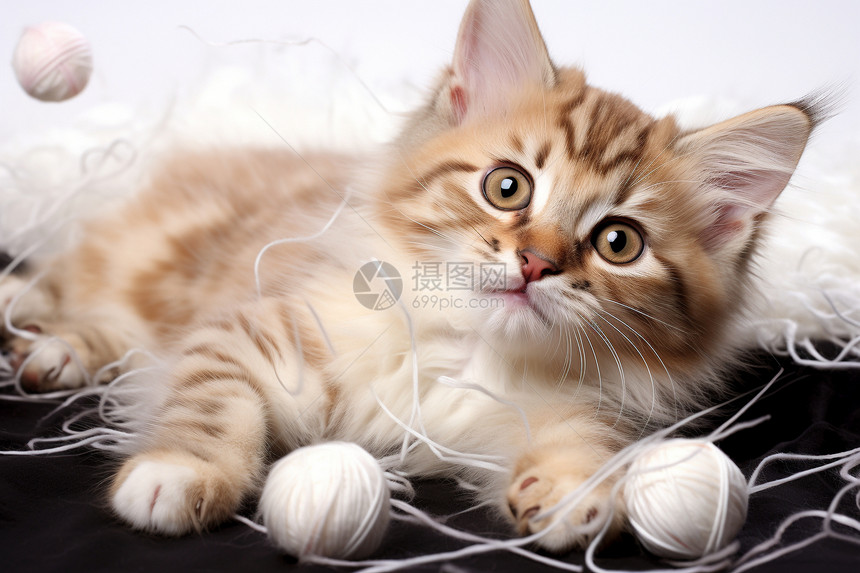 玩毛线的小猫图片