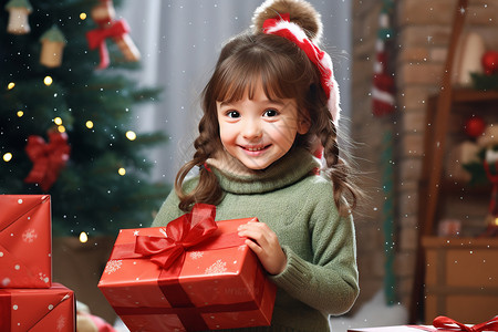 开心圣诞女孩开心拆礼物的小孩背景