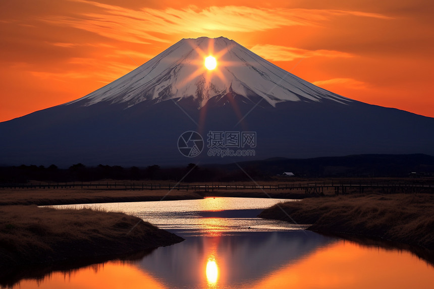 富士山下的美丽景观图片