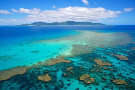 珊瑚岛蔚蓝海水的岛屿背景