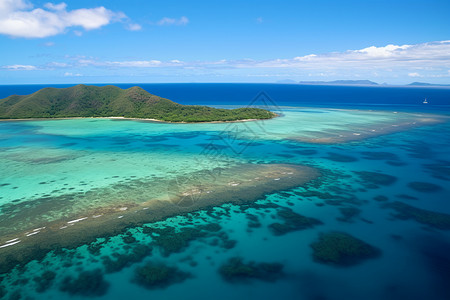 珊瑚岛夏季蔚蓝海水的岛屿背景