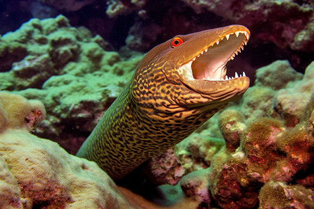 海洋中的野生鳗鱼背景图片