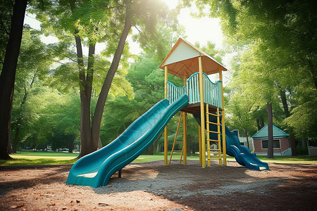 阳光下的公园儿童滑梯图片