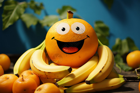 卡通水果香蕉创意卡通橙子笑脸设计图片