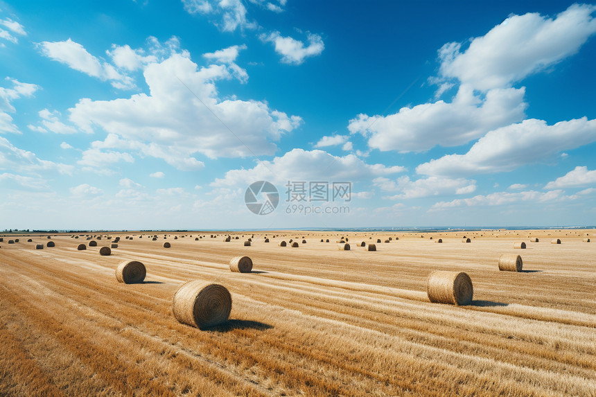 秋天丰收的稻田场景图片