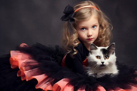 小女孩和小猫抱着猫咪的小女孩背景