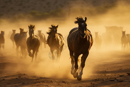 草原上奔跑的马群背景图片
