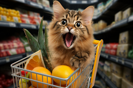 可爱的购物车小猫背景图片