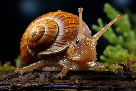 雨后森林中的蜗牛背景图片