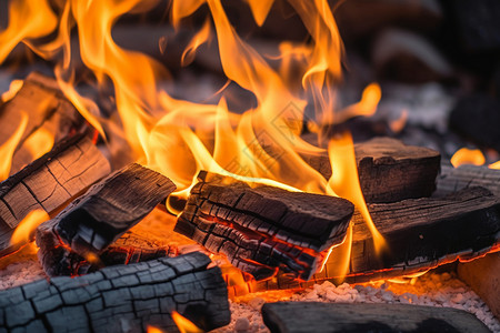 营火燃烧旺盛的木柴背景