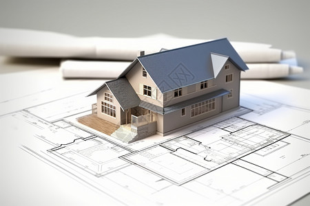 房子图纸图纸上的房子模型背景