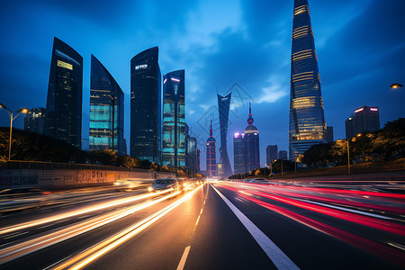 夜景车辆移动的城市高速路插画